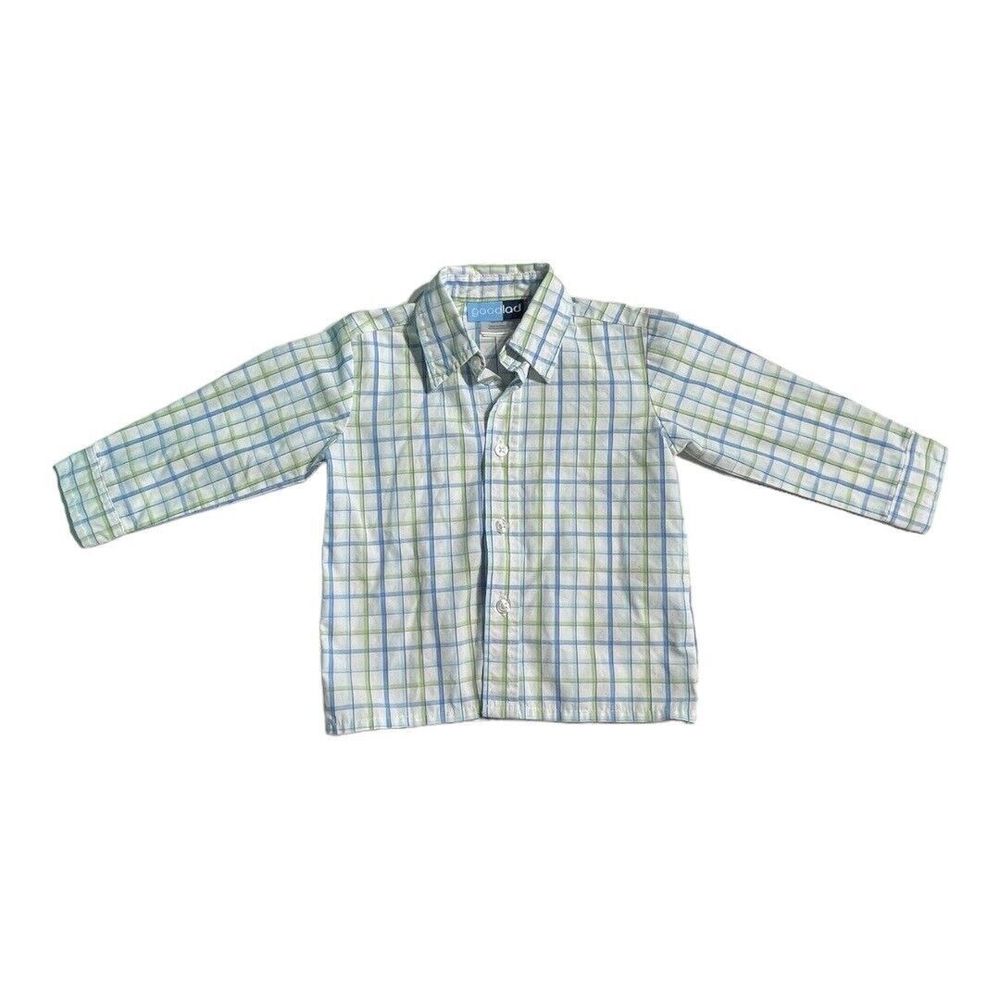 Toddlers White Checkered‎ Dress Shirt w/Blue & Green Size 24 Months
